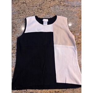 Designers Originals Sleeveless Colorblock Knit Top Size Large Black White Beige